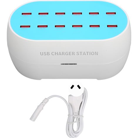 Station de charge USB 120W 12 ports, concentrateur USB portable résistant à la chaleur, chargeur 100-240V avec fiche AU (1/5)