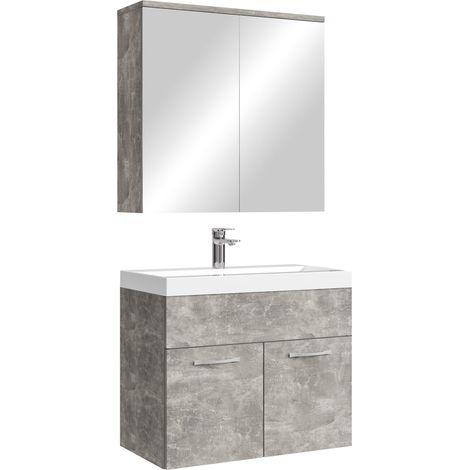 Badplaats Mobile Bagno Montreal 60 x 35 cm - Grigio Cemento - Lavabo con Mobile Sottolavabo e Specchio Contenitore (1/5)