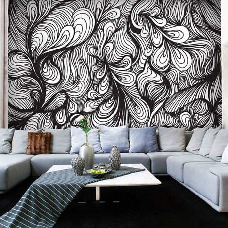Papier peint fr style n&b rétro - 250 x 193 cm