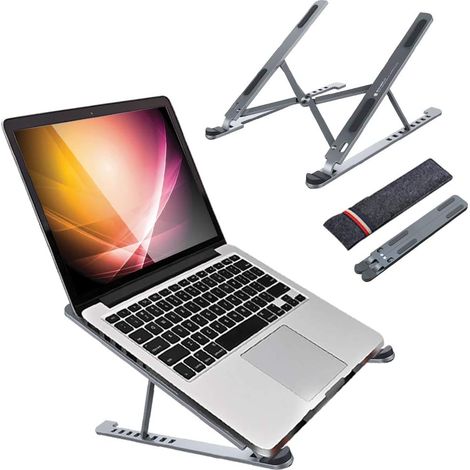 Height-adjustable, multi-angle aluminum alloy portable laptop stand, foldable, ventilated stand for laptops and iPads 10-17.3 inches and larger (grey) (1/5)