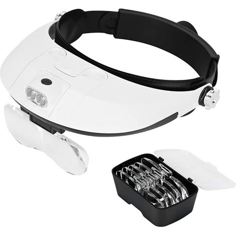 LED Magnifying Glass Hands Free 1x 3.5x Zoom 6 Detachable Lenses Head-Mounted Lights for Reading Jewelry Watch Repair (01) (1/5)