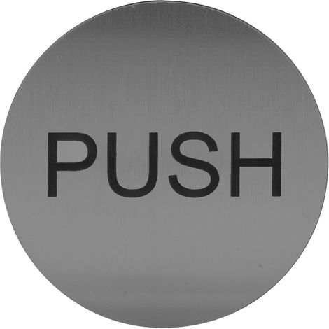 Hinweisschild Push Schild ø 60mm selbstklebende Beschilderung Türschild, Kunststoff Edelstahl-Effekt