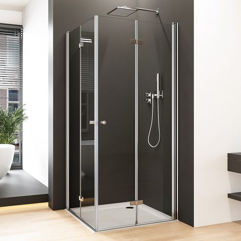 Duschkabine 90x90 cm Falttür Eckeinstieg, Duschkabine 90x90 cm Eckeinstieg Drehfalttür Dusche Duschabtrennung mit 6mm ESG Sicherheitsglas Glas Duschwand Höhe: 185cm