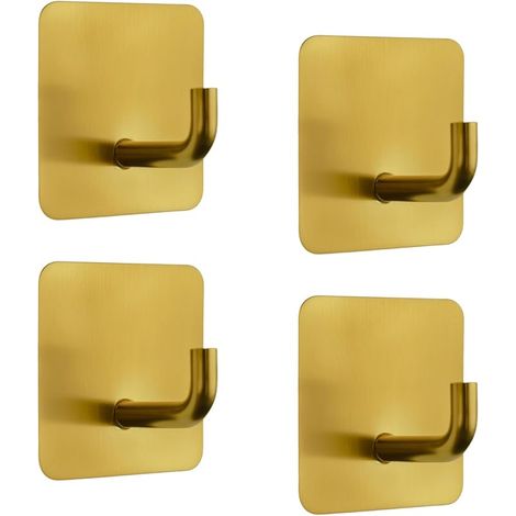 Lot de 4 crochets adhésifs dorés en acier inoxydable, porte-serviettes, clés, étanches, pour douche (1/5)