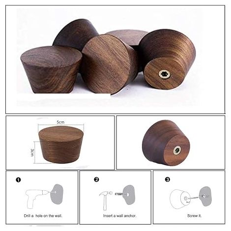 Lot de 5 - Crochet Mural Bois Porte Manteau Rond - Patère Bois Naturel Crochet À Manteau Vintage Décoratif En Branche Décorative Cintre - Noir (1/5)