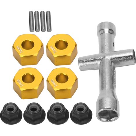 12-mm-Radsechskantnabenadapter, 7 mm dicke M4-Flanschmuttern, Kreuzschlüsselsatz für 1/10 RC-Cars (Gold) (1/5)