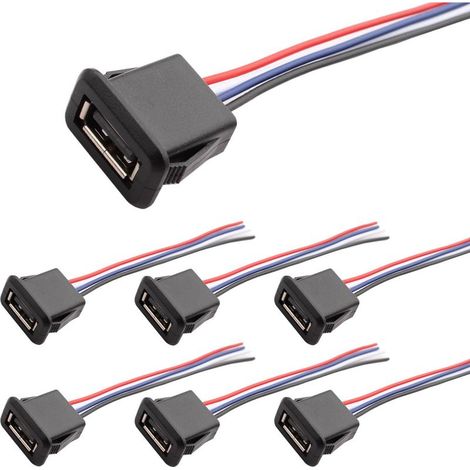 Lot de 6 prises USB-A encastrables, fils micro USB-A à 4 broches avec boucle à cliquet (1/5)