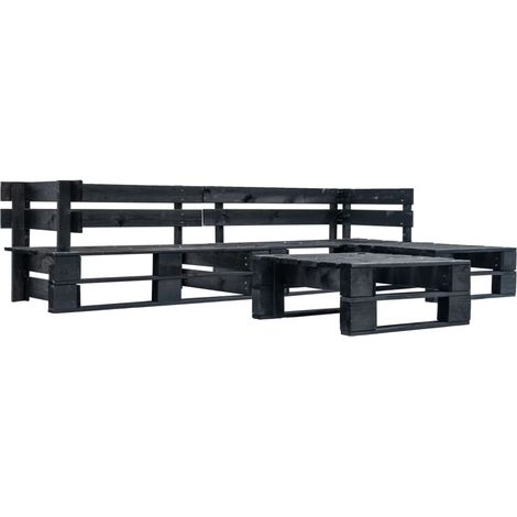 Lot de 4 Canapés de jardin,Banc palette,Banquette Noir Bois -Q6040 (1/3)