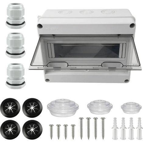 HT-12 Boîtier De Distribution Étanche IP65, 12 Voies Coffret Électrique Couvercle Transparent Alliage PC/ABS, Rail DIN (1/5)