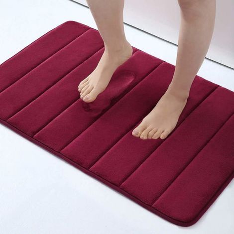 Tapis de bain en mousse à mémoire de forme, 40 x 60 cm, tapis de salle de bain antidérapant extra doux,rouge vin (1/3)