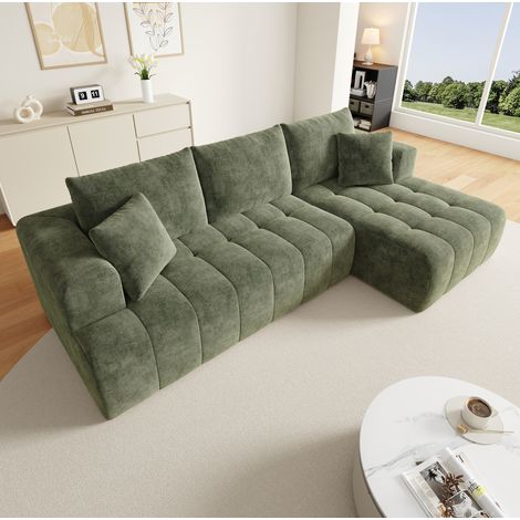 Canapé d’angle 244,5x136x79 cm en chenille vert, modulaire petit espace – MEUBLIV (1/5)