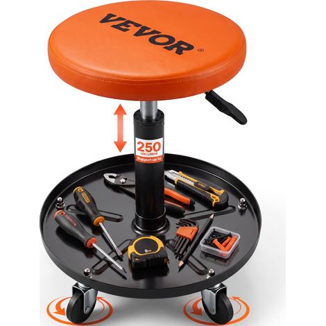 Tabouret d'Atelier Mobile Charge 113,4 kg Tabouret de Mécanicien à Roulettes Lisses Siège d'Atelier Hauteur Réglable avec Plateau à Outils Cadre Robuste Assis Rembourré Confortable Garage Auto (1/5)