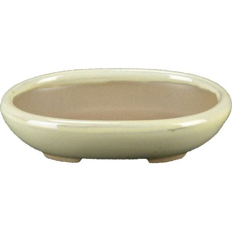Vaso per bonsai Giapponese Morrisan ovale in gres smaltato bianco 9,5x7x2 cm - B02-8-10C