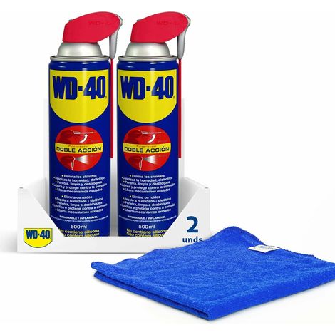 WD-40 - Lubricante WD40 Doble Acción 500ml - Pack 2 unidades + paño de regalo