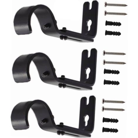 Lot de 3 supports muraux réglables pour tringle à rideaux, crochets en fer pour tringle simple, noir (1/5)