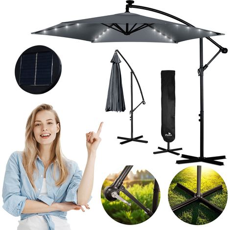 Sombrilla de jardín plegable 6 segmentos 350 cm con funda y luces Plonos PL-882