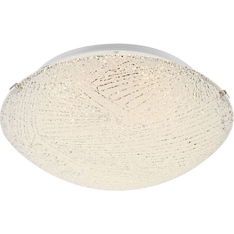 Deckenlampe Deckenleuchte Wohnzimmerlampe Schlafzimmerleuchte Flurlampe, Metall Muster Glas weiß satiniert, 1x LED 8W 600Lm warmweiß, DxH 25x9,5cm