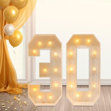 Chiffres Lumineux LED 2000-3000K en Hauteur 100cm, Décoration d'Anniversaire 30, Lumineux Géants Chiffres Pour Anniversaire, Mariage, Fête