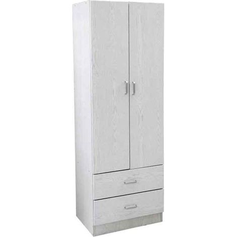 ARMADIO 2 ANTE 2 CASSETTI LEGNO TRUCIOLARE BIANCO 60X42X180