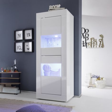 Vitrine Uffugo, Ausstellungsstück mit 2 Schubladen, 3 Regalen aus Italien, Grifföffnung, 60,9x42x161,2h cm Hochglanz Weiß (1/3)