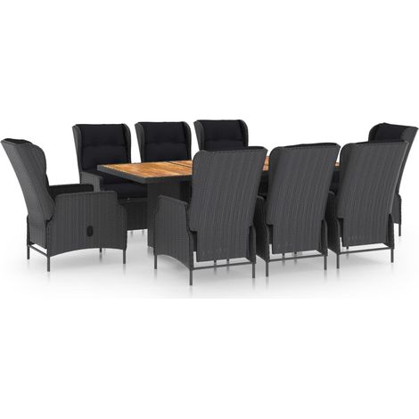 Ensemble à manger d'extérieur 9pcs  Mobilier de jardin et coussins rotin gris foncé (1/5)