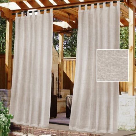 Outdoor Linen Sheer Curtains, Waterproof Privacy Room Dividers, Light Filtering Porch Decor with Removable Sticky Tabs for Gazebo, Set of 2, 132 x 213 cm (1/5)