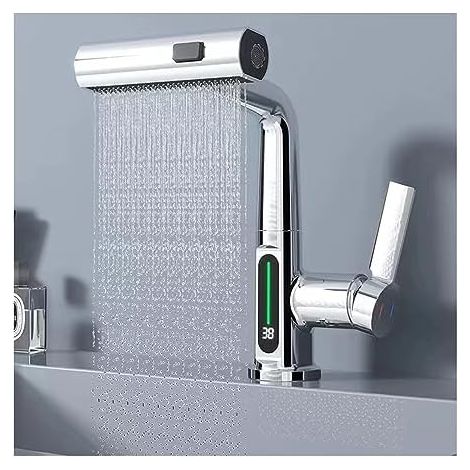 Grifo de baño con pantalla LED de temperatura, grifos de lavabo con rociador extraíble, grifos de lavabo Releva (1/5)