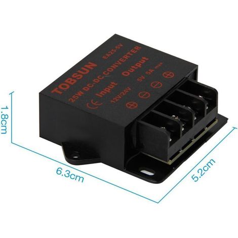 Convertisseur d'alimentation CC/CC 12V/24V vers 5V 5A 25W, convertisseur abaisseur de tension réglable pour écrans LED, automobiles, alimentation électrique, etc.