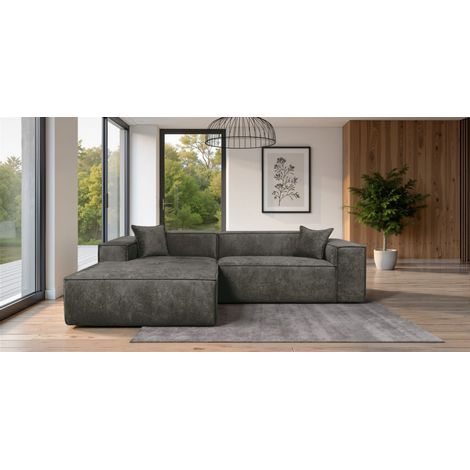 Ecksofa Designersofa CARLOTA in Stoff Perfect Harmony Dunkelgrau Ottomane Links