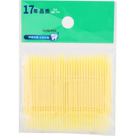 100 bâtonnets dentaires double tête jaune pour soin buccal, cure-dents fil dentaire hygiène dentaire (1/5)