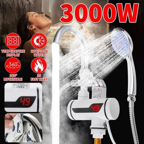 Robinet d\'eau chaude instantané 3000W - TEMPSA - Douchette - Inox - Economie d\'eau - Rotation 360° (1/4)