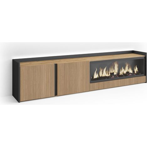 Skraut Home - TV-Schrank, Lowboard, für Wohnzimmer und Esszimmer, 212x50x35 cm, Für TV-Geräte bis zu 80", Elektrokamin XXL, Led, Moderner Stil, Eiche Schwarz (1/4)