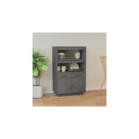 Buffet haut Gris 67x40x108,5 Bois massif de pin (1/5)