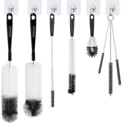 8 Brosses de Nettoyage – Goupillon Bouteille, Brosse Biberon, Écouvillon, Brosse Bouteille et Verres avec Crochets de Suspension (1/4)