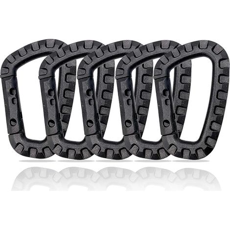 Lot de 5 mousquetons en plastique noir en forme de D (8,8 x 5,5 cm). (1/5)