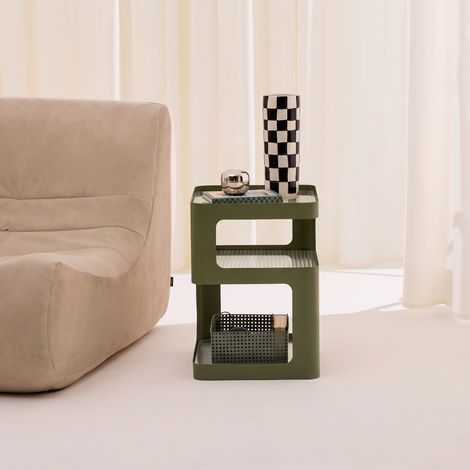 sweeek - Table d'appoint. table de chevet métal et verre strié L35 x H50cm vert - Nae
