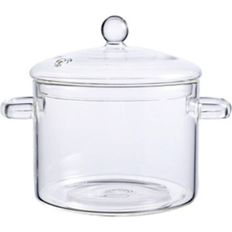 Casserole en verre transparent pour cuisson sur gaz et flamme nue, verre épais et renforcé, marmite améliorée, compatible feux ouverts, usage quotidien. (1/4)