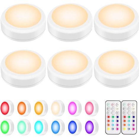 6 luces LED RGB tipo disco con control remoto, Temporizador con regulador de intensidad de 13 colores (1/5)