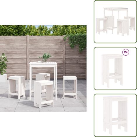 Sgabelli da bar - vidaXL Set Bar da Giardino 5 pz Bianco in Legno Massello di Pino - Mobili da esterno
