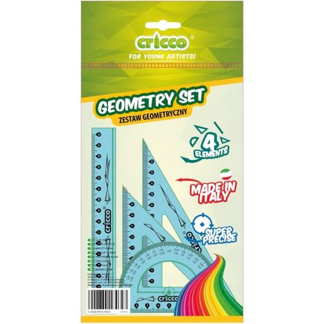 CRICCO Set geometrico 4 elementi - righello da 16 cm, squadra, goniometro