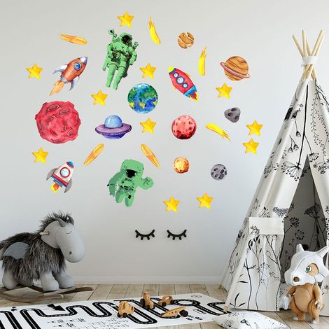 31 autocollants muraux lumineuxDIY astronaute vaisseau spatial déco chambre enfant salle à manger PVC réutilisable (1/5)