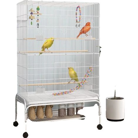 Gabbia per uccelli, design spazioso, include posatoi e giocattoli, bianca (1/2)