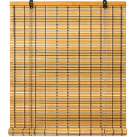 Tapparella a rullo in bamboo con carrucola 120x250 cm color legno chiaro - La tapparella può essere installata sia all'esterno che all'interno su port (1/5)