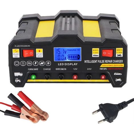 Chargeur de batterie intelligent 300 Ah avec écran LCD, pour batteries plomb-acide, sèches et humides, entièrement automatique, prise UE
