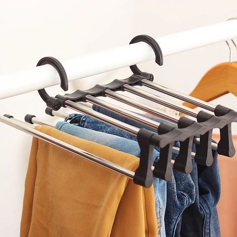 Portant à Pantalons Rétractable en Acier Inoxydable, Rangement Pliable Multifonction Noir pour Maison (1/5)