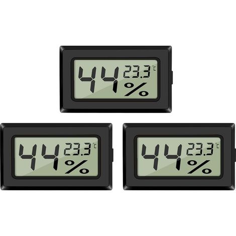 LCD Digital Temperature and Humidity Thermometer, 3 Mini Digital Thermometers, Hygrometers and Humidity Meters for Greenhouse/Car/Home/Office (Black) (1/5)