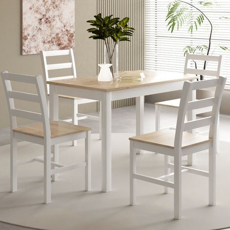 Holcombe 4 seater wooden dining set white with natural top