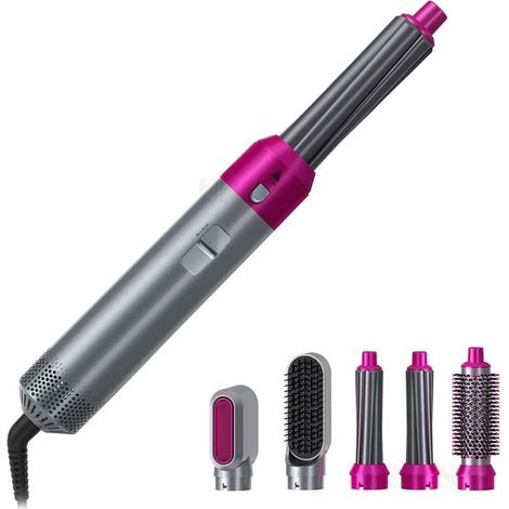 Ensemble 5 en 1 de baguette à friser avec sèche-cheveux, brosse et peigne : fer à friser chauffant professionnel, lisseur boucleur polyvalent pour cheveux, coffret complet de coiffage. (1/5)