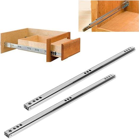 Guías para cajones con doble rodamiento de bolas, fabricadas en acero laminado en frío – 342 x 17 mm – para armarios/escritorios/roperos – capacidad de carga: 20 kg (1/5)