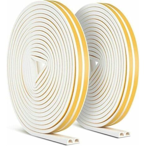 Lot de 2 rubans d'étanchéité de 20 m, joint de porte anti-collision auto-adhésif Miciler, joint de porte et fenêtre DProfi pour protection contre les intempéries/isolation phonique 9 mm x 6 mm